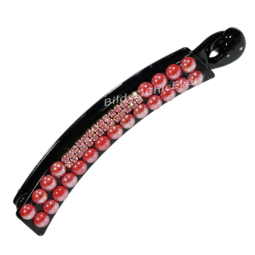 Haarspange Bananenspange Strass & Acryl Haarschmuck bordeaux rot rosa schwarz 8235 - zum Schließen ins Bild klicken